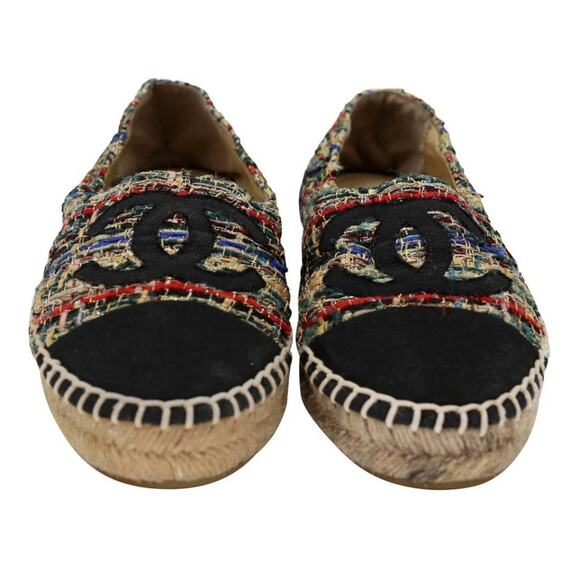 Chanel Espadrille 38 Tweed Canvas Metallic Flats CC-S0207P-C011 - Picture 3 of 12